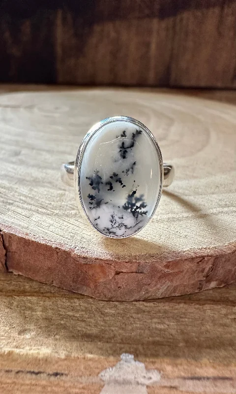 Bow design rings-GLACIER DENDRITIC OPAL Sterling Silver Ring • Size 8