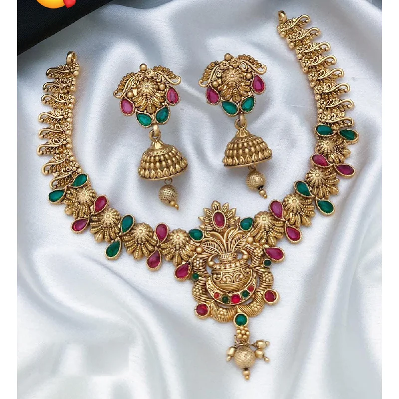 Tribal braid necklaces-Sai Fashion Gold Plated Pota Stone Necklace Set