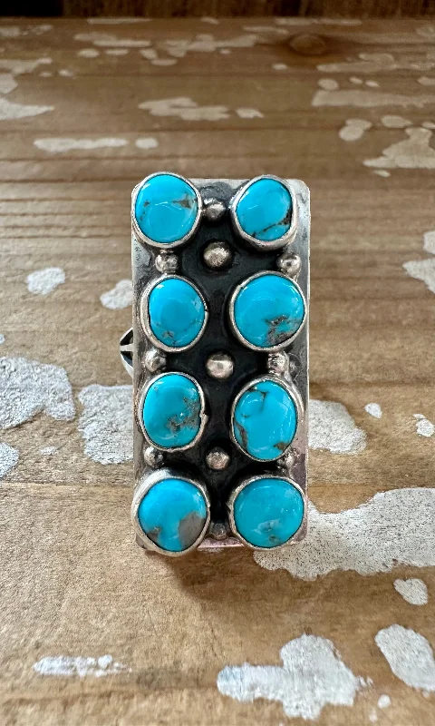 Small stack rings-DOUBLE ROW TURQUOISE Sterling Silver Ring • Size 7 & 10