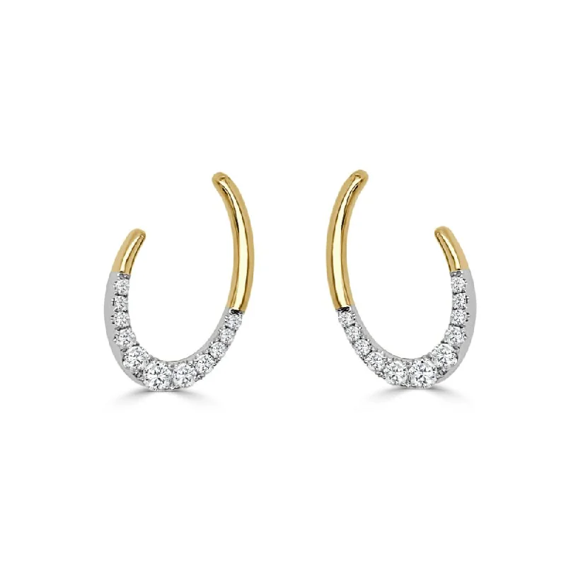 Flat knot earrings-14k Gold Two-Tone Oval Half Pave Diamond Earrings