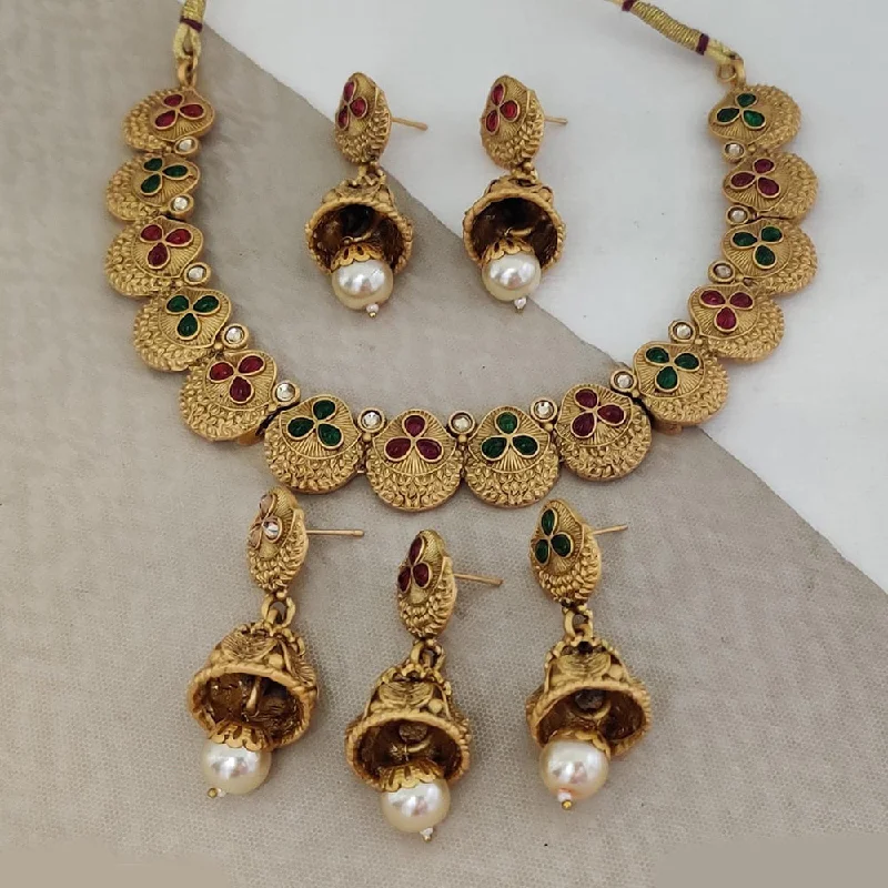 Twisted knot necklaces-Rani Sati Jewels Gold Plated Pota Stone Necklace Set