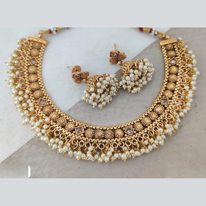 Baroque pearl necklaces-Rani Sati Jewels Gold Plated Pearl Necklace Set