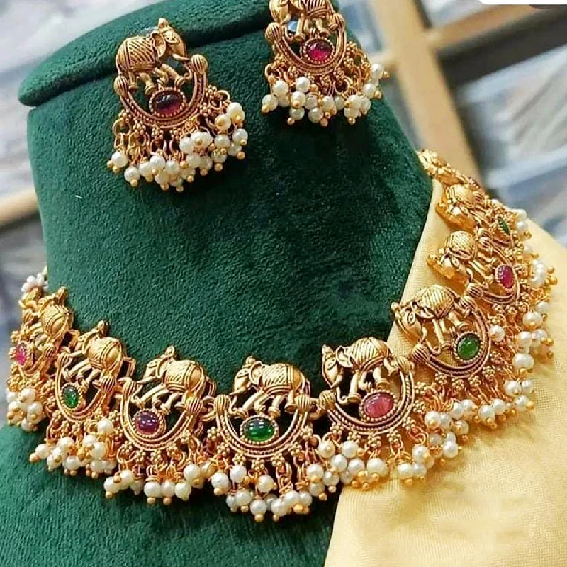 Mixed metal necklaces-Manisha Jewellery Gold Plated  Necklace Set