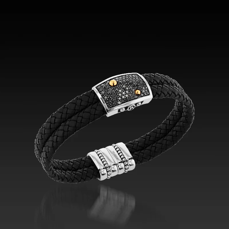 Tiny stack bangles-Matrix Black Diamond Double Leather Bracelet