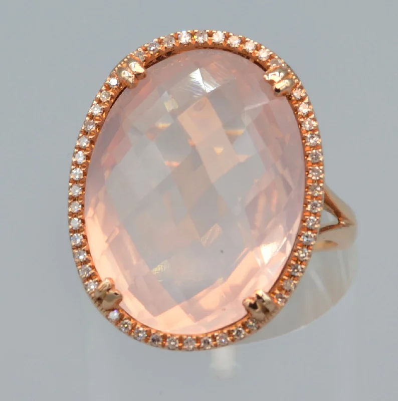 Victorian charm rings-14K rose gold ring with transparent rose quartz framed with diamonds