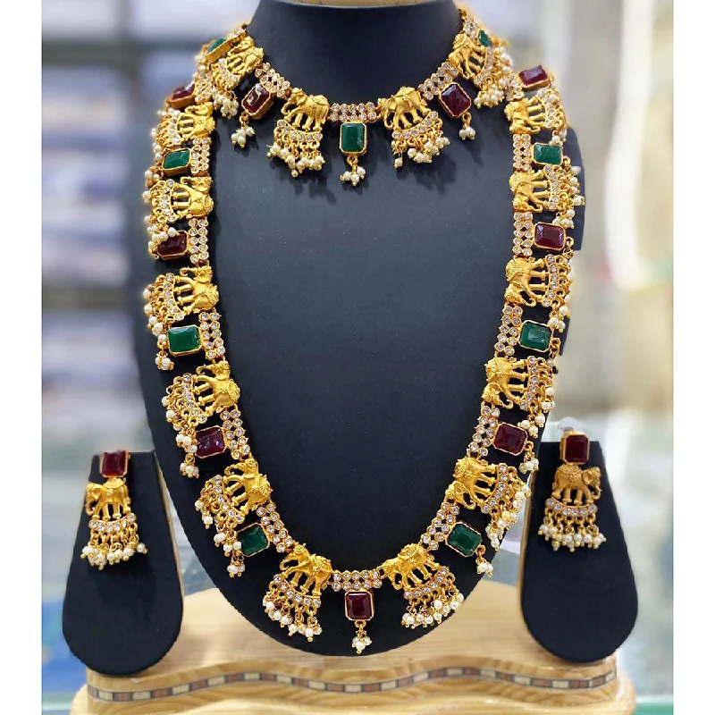 Haze glass necklaces-Manisha Jewellery Gold Plated Double Necklace Set