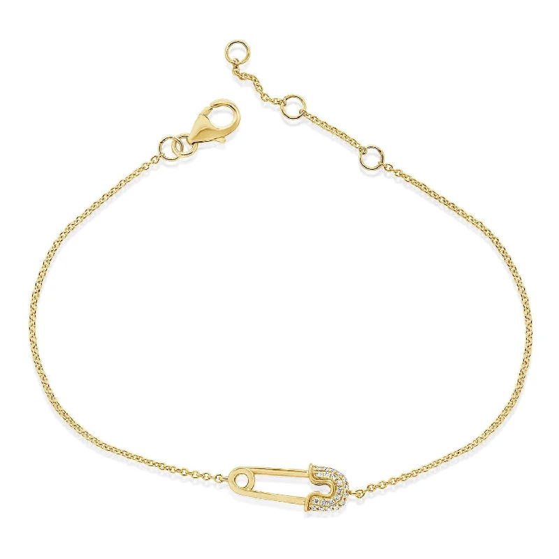 Small stack bangles-14k Gold & Diamond Safety Pin Bracelet