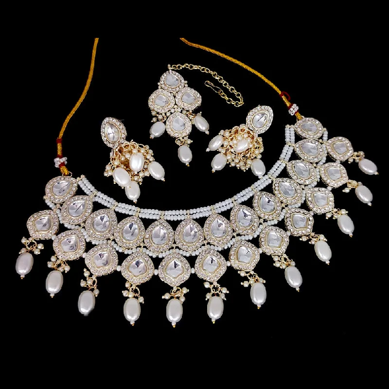 Cord fringe necklaces-Lucentarts Jewellery Gold Plated Kundan Necklace Set