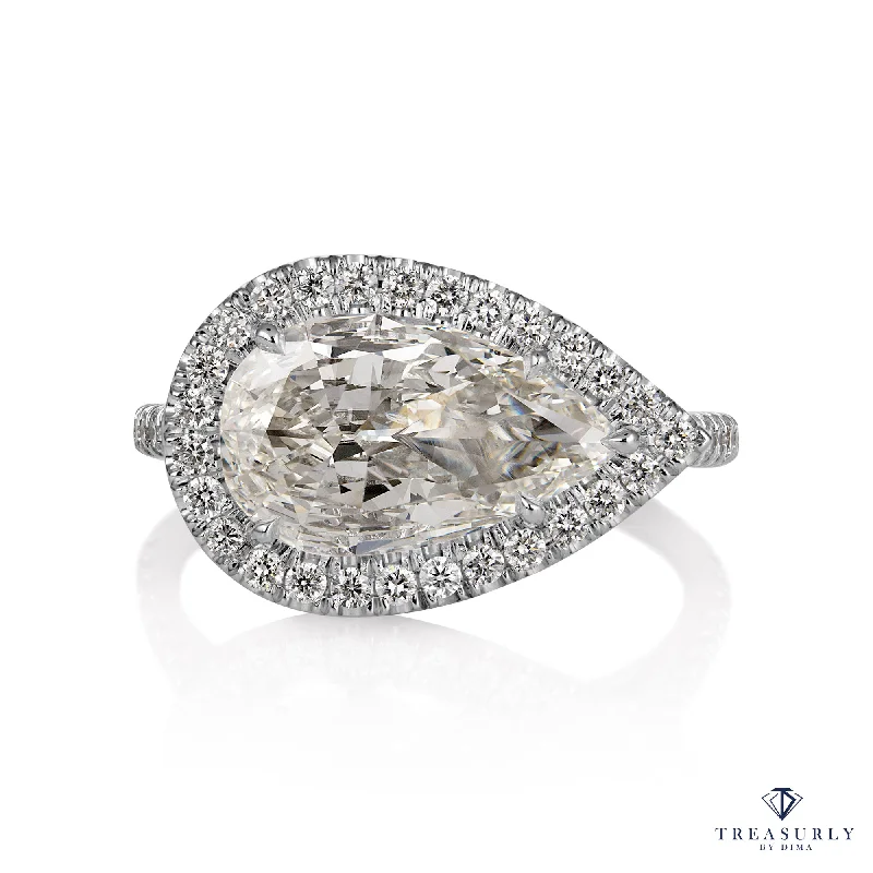 Hand-polished rings-GIA 2.53ctw Pear Diamond Engagement Halo Pave Platinum Ring