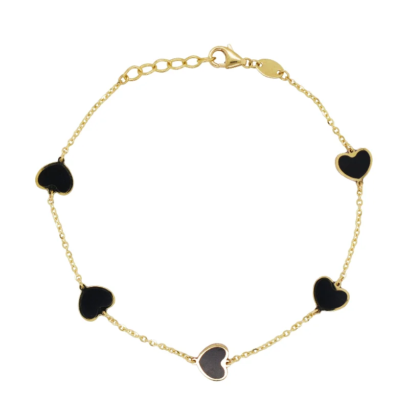 Wide chain bangles-14K Gold & Inlay Station Heart Color Bracelet