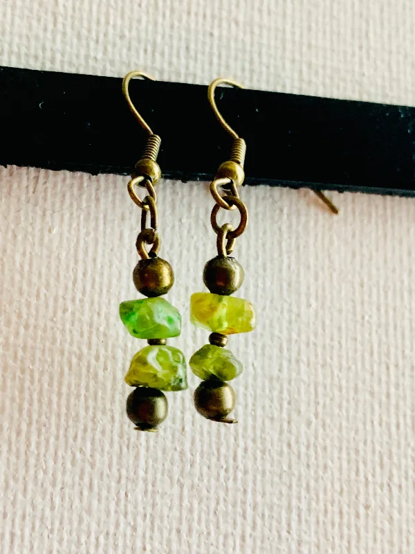 Ruby gem earrings-Short Stack Handmade Raw Peridot Earrings