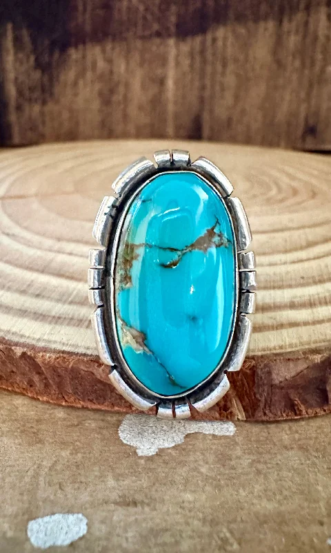 Dual-metal rings-MERLE HOUSE NAVAJO Turquoise and Sterling Silver Ring • Size 5