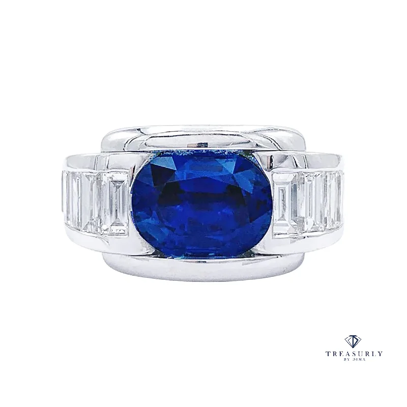 Flat bow rings-French MAUBOUSSIN 'ALESSANDRA' GIA 5.60ctw Blue Sapphire and Diamond Dress 18k White Gold Ring