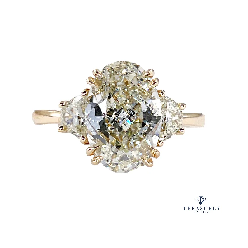 Blended metal rings-Stunning GIA 3.50ct Vintage OVAL DIAMOND Engagement Wedding Trilogy 18k Gold Ring