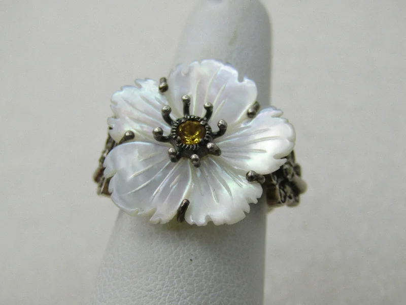 Sapphire inlay rings-Vintage Sterling Floral MOP Ring, Citrine and  Marcasite Butterfly, Signed CNA, Sz. 6.25, 6.20 gr.