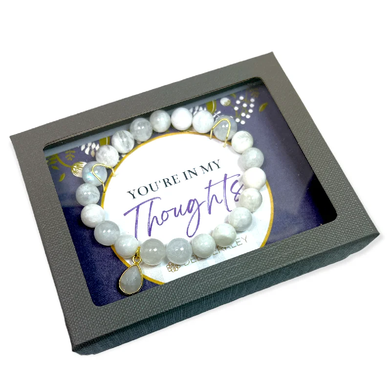 Warm wood bangles-Moonstone with Gold Charm "You're in My Thoughts" Bracelet Gift Box