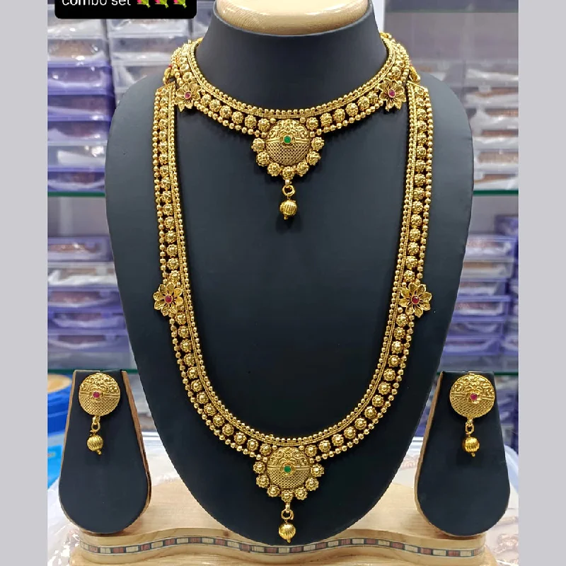 Old style necklaces-Manisha Jewellery Gold Plated Pota Stone Double Necklace Set