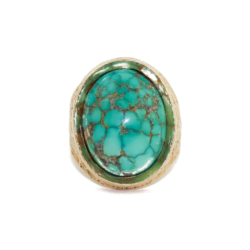 Clear quartz rings-Colossal 14k Gold x Persian Turquoise Filigree Ring