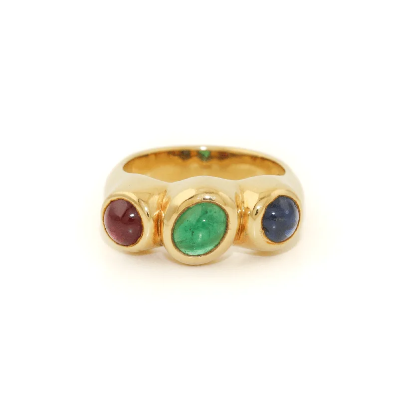 Mixed metal rings-18k Gold x Vintage 8mm "R.G.B" Ruby / Emerald & Sapphire Trilogy