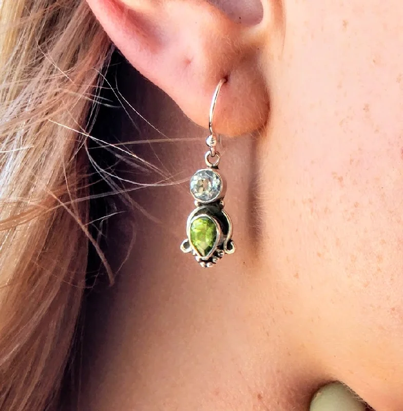 Tide design earrings-NATURAL DROPS - AQUAMARINE & PERIDOT 925 HOOK EARRINGS