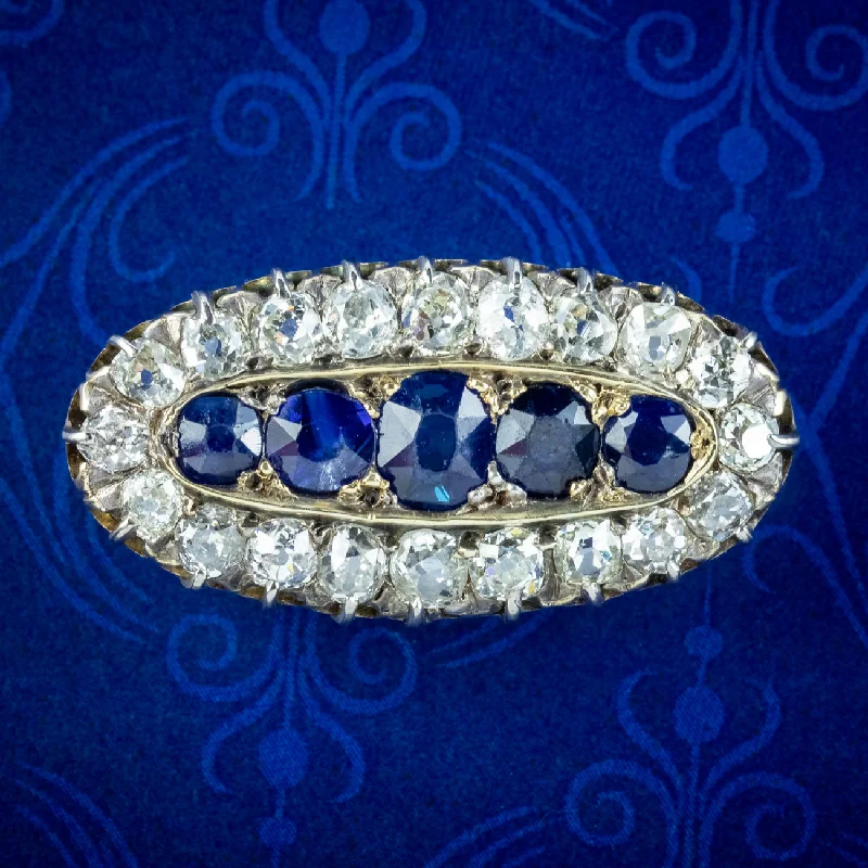 Flat knot brooch-Antique Victorian Sapphire Diamond Brooch 1.5ct Sapphire 2ct Diamond