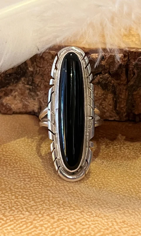 Pure form rings-LIKE MIDNIGHT Navajo Silver and Onyx Ring, Multiple Size Available