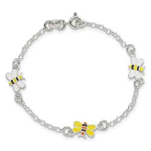 Glossy enamel bangles-Sterling Silver Children's Enameled Bee Bracelet