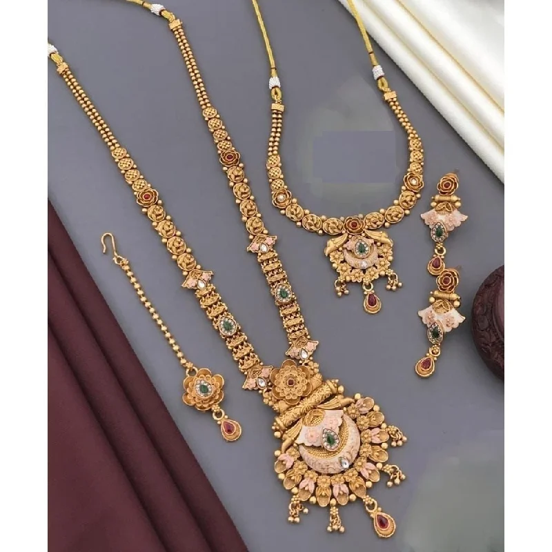 Spring clasp necklaces-Akruti Collection Gold Plated Pota Stone Matte Finish Necklace Combo