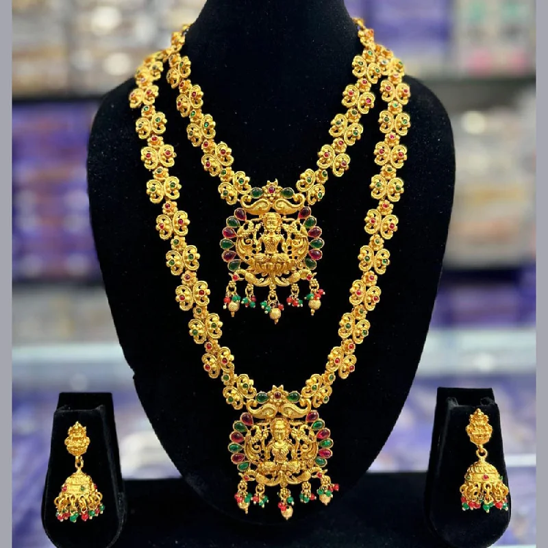 Elegant design necklaces-Manisha Jewellery Pota Stone Temple Necklace Set