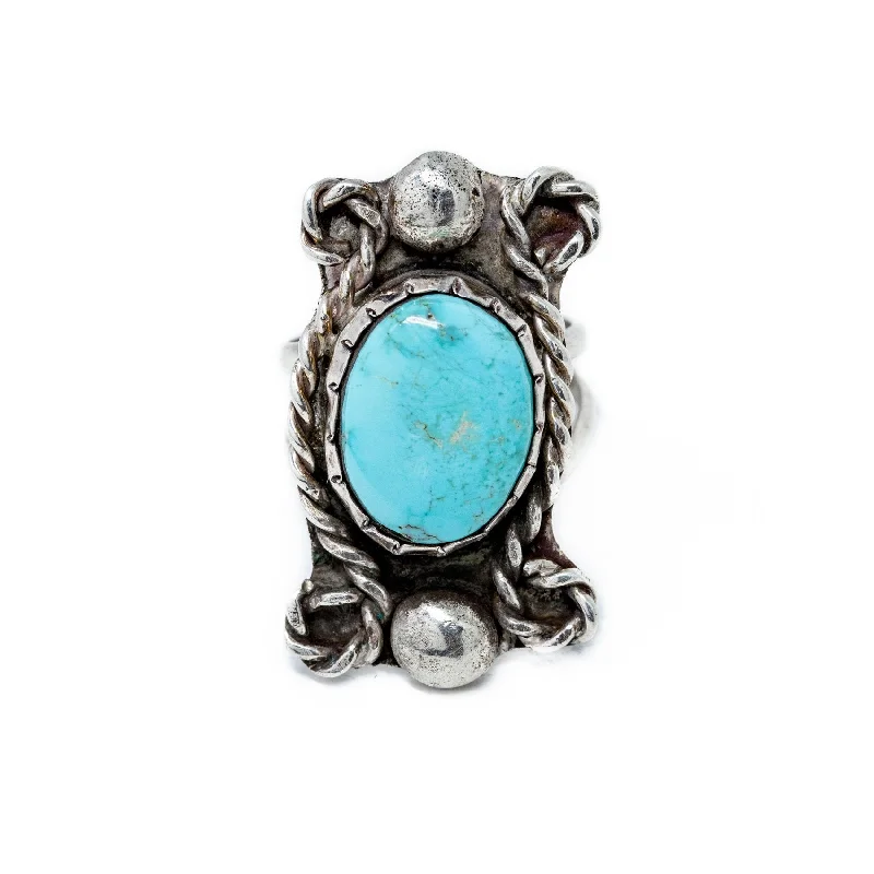 Night gothic rings-Rope Detailed Turquoise Ring