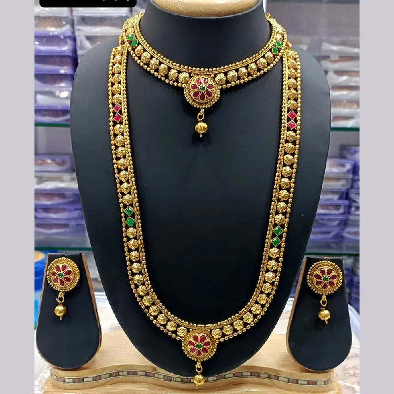 Vibrant enamel necklaces-Manisha Jewellery Gold Plated Pota Stone Double Necklace Set