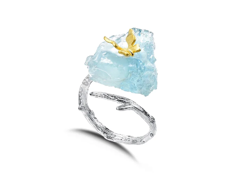 Small star rings-Aquamarine Butterfly Ring