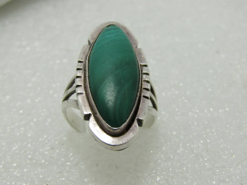 Mixed metal rings-Vintage Sterling Herbert Pino Malachite Ring, Navajo, Sz.7.5, 7.45 gr.