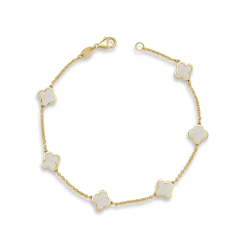 Thai style bangles-14k Gold Mother of Pearl Clover Bracelet