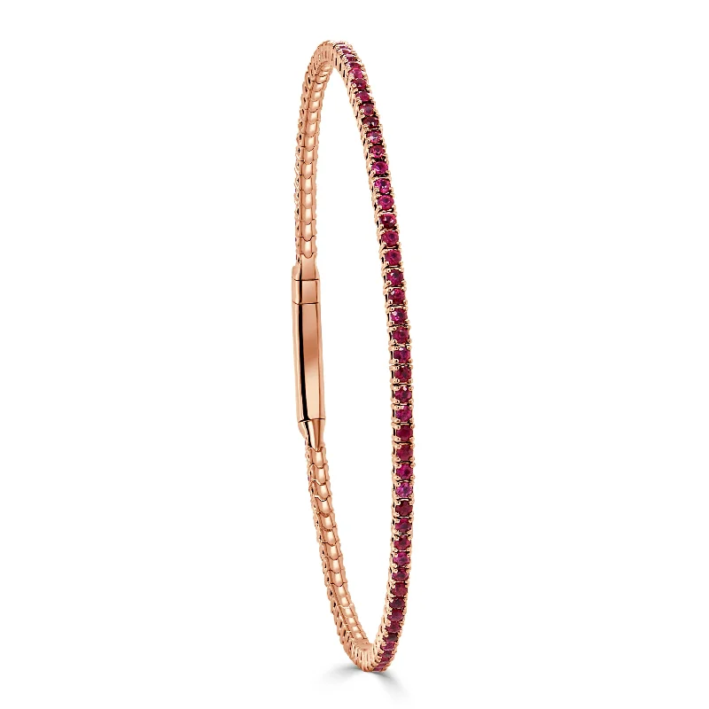 Bamboo weave bangles-14K Gold & Ruby Flexible Eternity Bangle