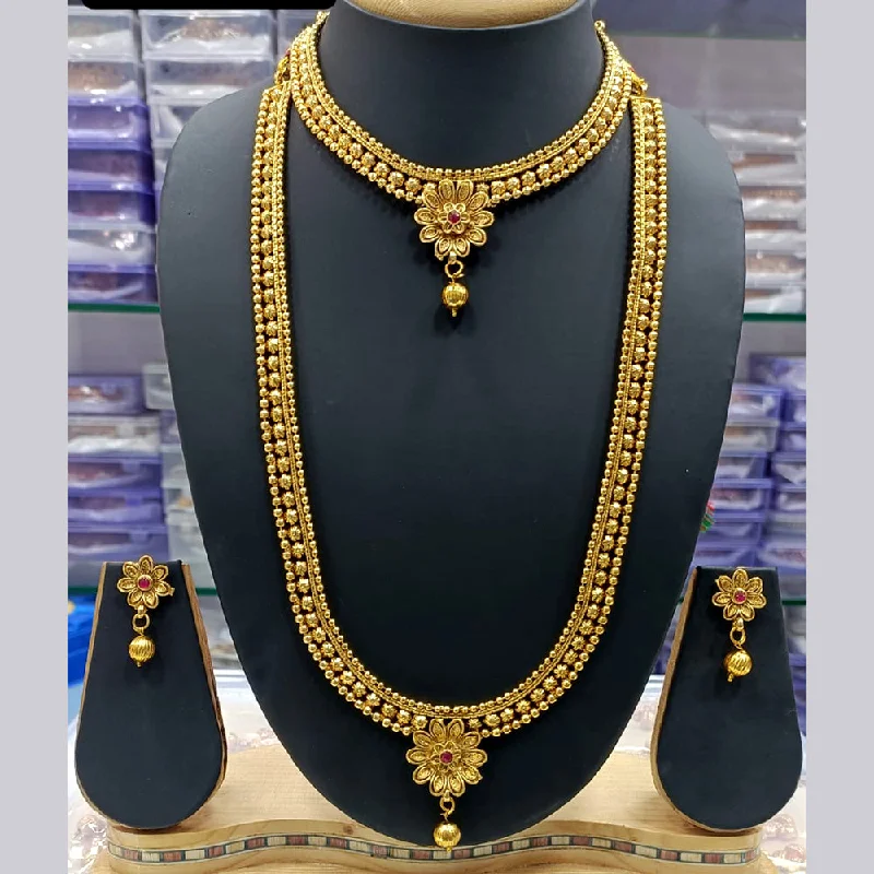 Swirl shape necklaces-Manisha Jewellery Gold Plated Pota Stone Double Necklace Set