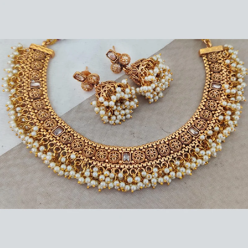 Lily flower necklaces-Rani Sati Jewels Gold Plated Pearl Necklace Set