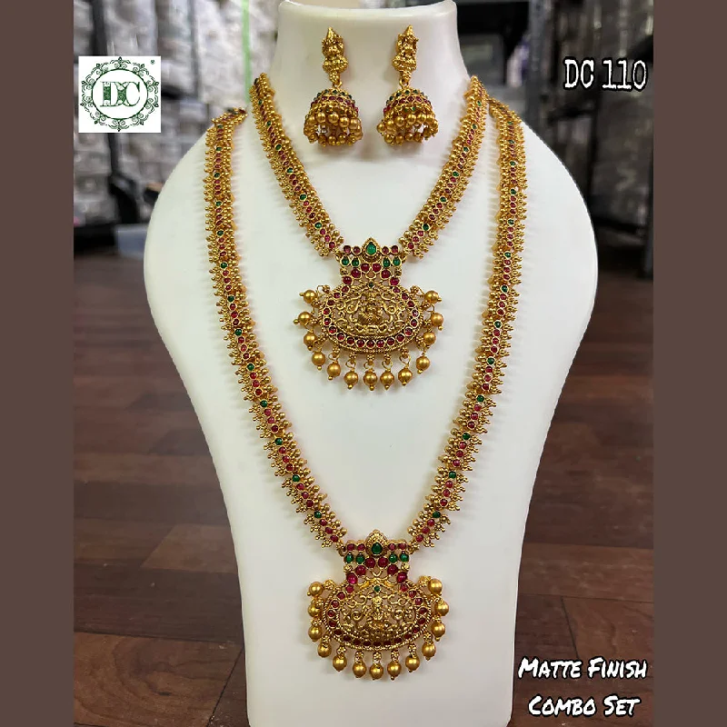 Elastic bead necklaces-Diksha Collection Gold Plated Temple Double Necklace Set