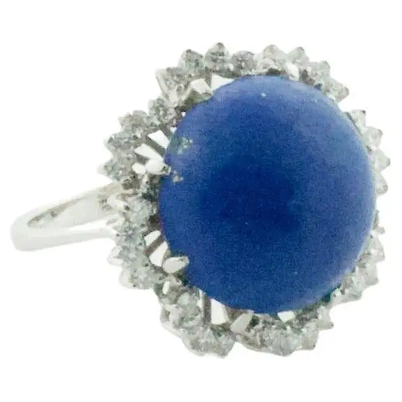 Vibrant enamel rings-Lapis Lazuli and Diamond Dome Ring in White Gold, circa 1960's