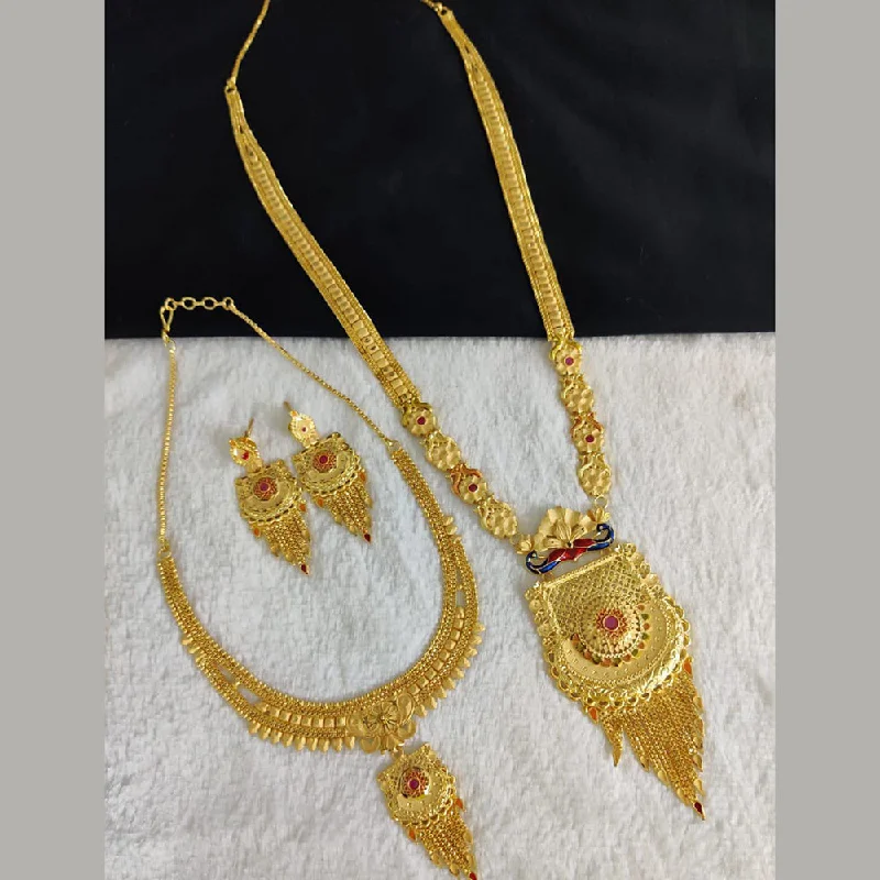 Full moon necklaces-Pari Art Jewellery Forming Gold Double Necklace Set