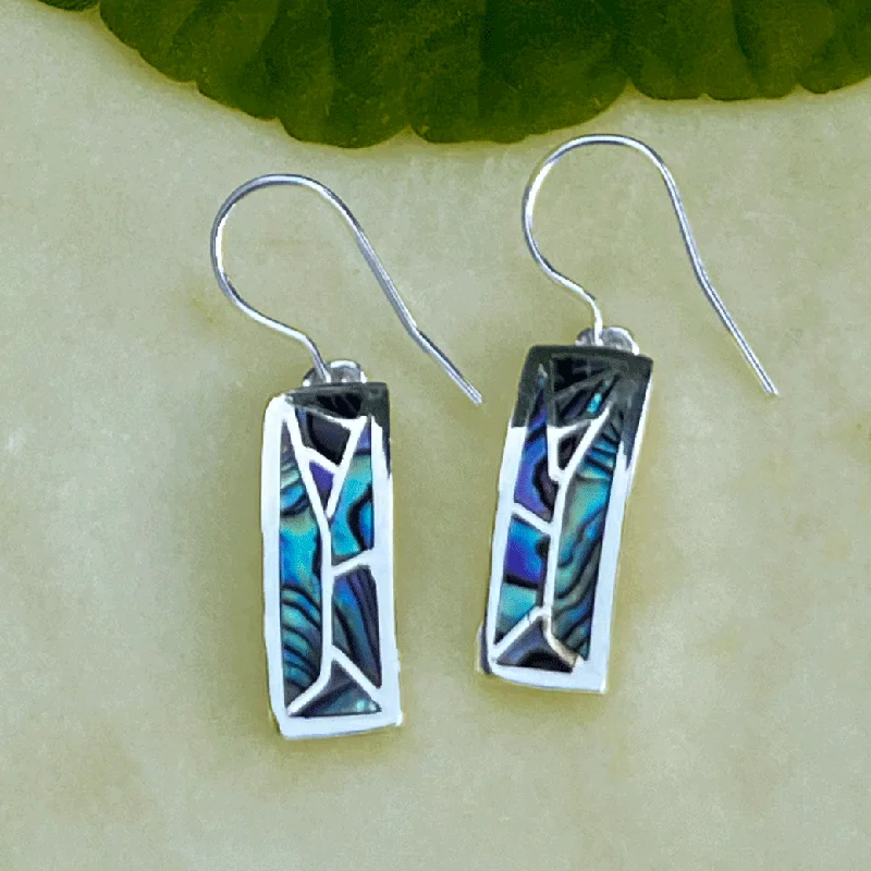 Patina brass earrings-Mosaic Abalone Earrings - Sterling Silver, Indonesia