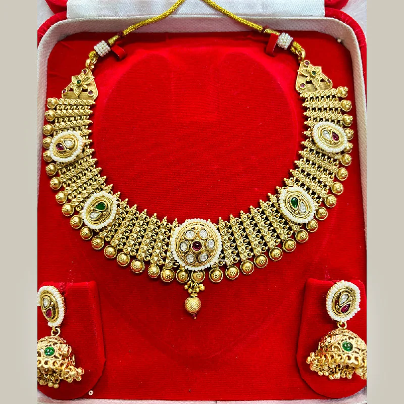 Thin bead necklaces-Pari Art Jewellery Antique Rajwadi Polish Pota Necklace Set