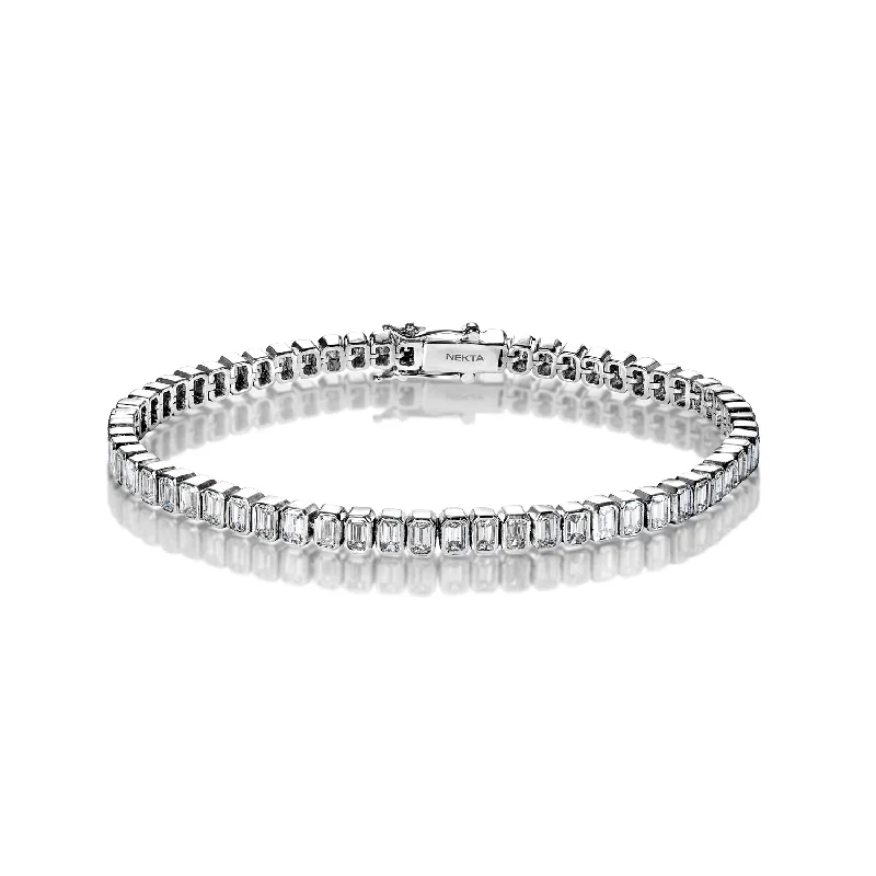 Open frame bangles-Aylin 5 Carat Emerald Cut Single Row Diamond Tennis Bracelet in 14k White Gold