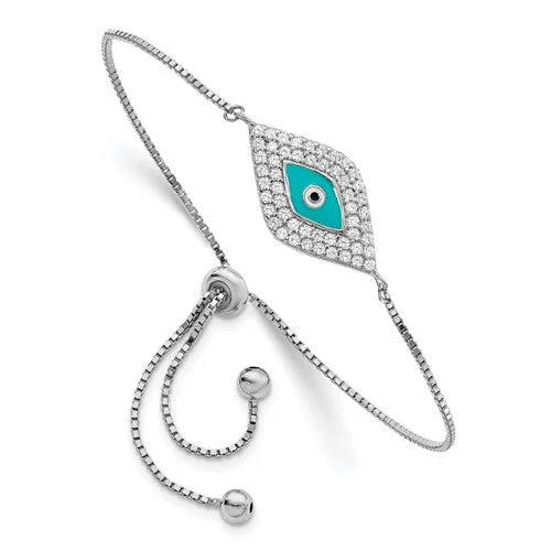 Fiber edge bangles-Sterling Silver Blue Enamel and CZ Eye Adjustable Bolo Bracelet