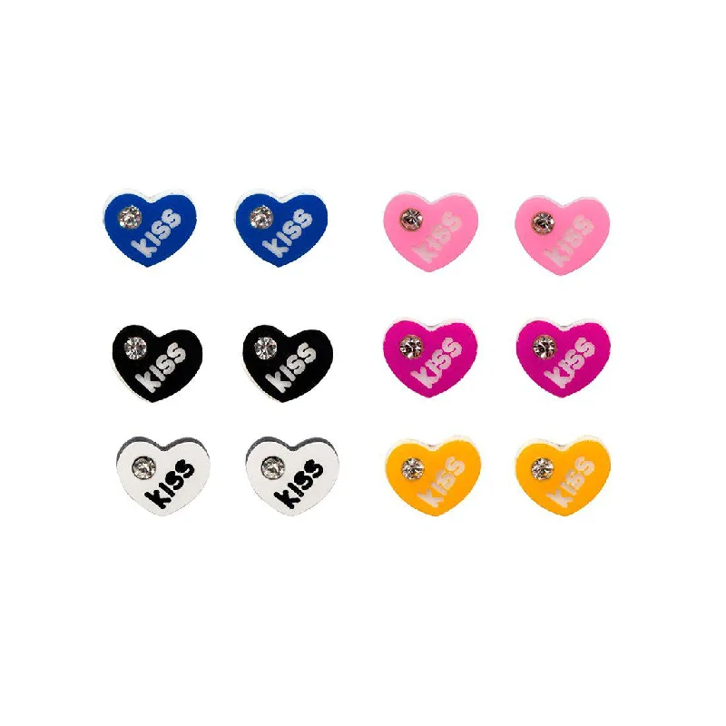 Polished gem earrings-SET OF SIX STUD EARRINGS WITH HEARTS