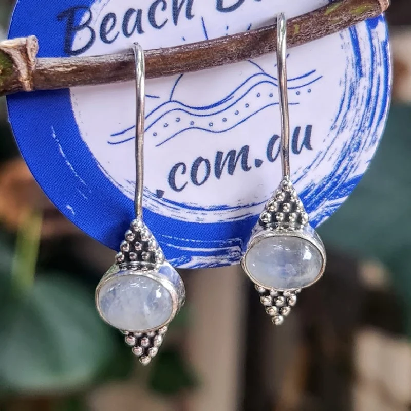 Pure stud earrings-MOONSTONE BUBBLES - MOONSTONE 925 SILVER HOOK EARRINGS