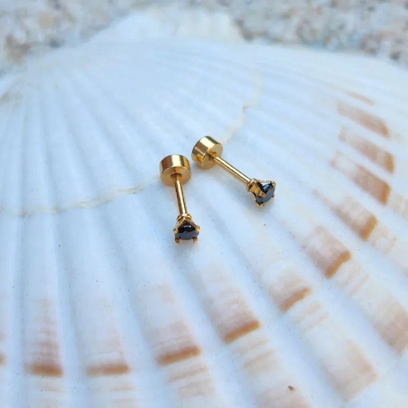 Swirl shape earrings-CUBIC ZIRCONIA  -  18K GOLD WATERPROOF PIERCING STUD EARRINGS