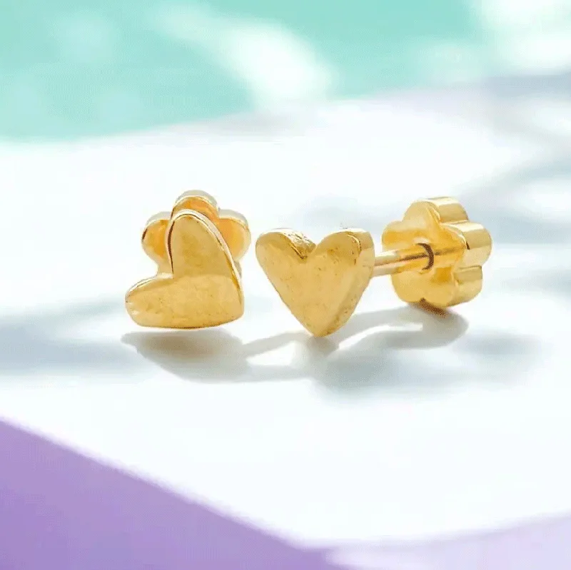 Wave motif earrings-Tiny Kid's Heart Earrings, Thailand