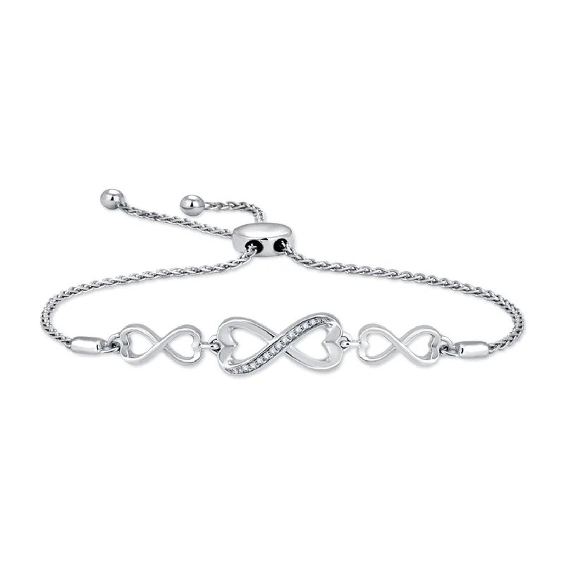 Elegant design bangles-Sterling Silver Diamond Heart Infinity Adjustable Bolo Bracelet