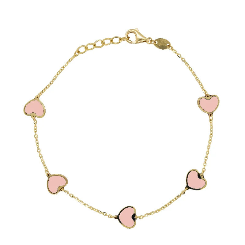 Vibrant enamel bangles-14K Gold Station Heart Necklace in Light Pink